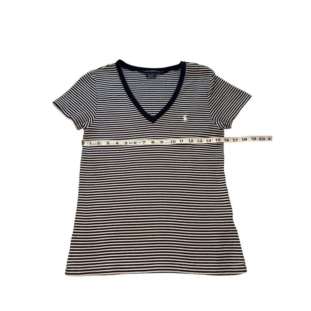Ralph Lauren Sport navy and white striped v-neck knit top - L - Picture 5 of 7